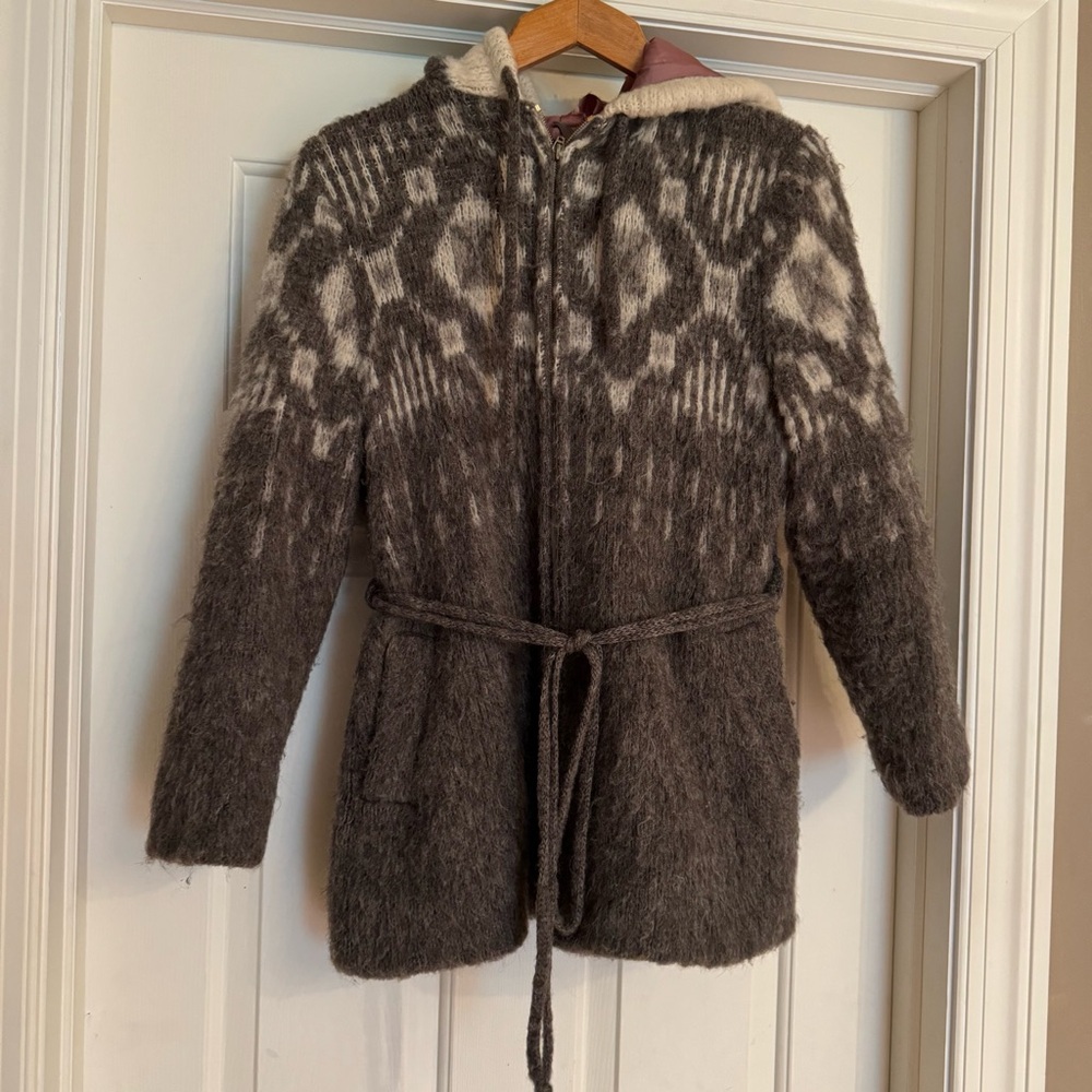 Vintage Wool Zip Up Jacket with Hood and belt  Stobi size small
